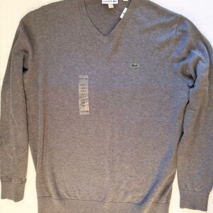 Lacoste Men's Gray V-Neck Sweater Size L